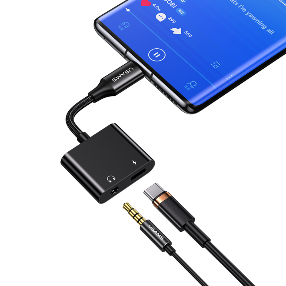 US-SJ598 AU15 Type-C to 3.5DC Audio Adapter With PD 60W Charging Port